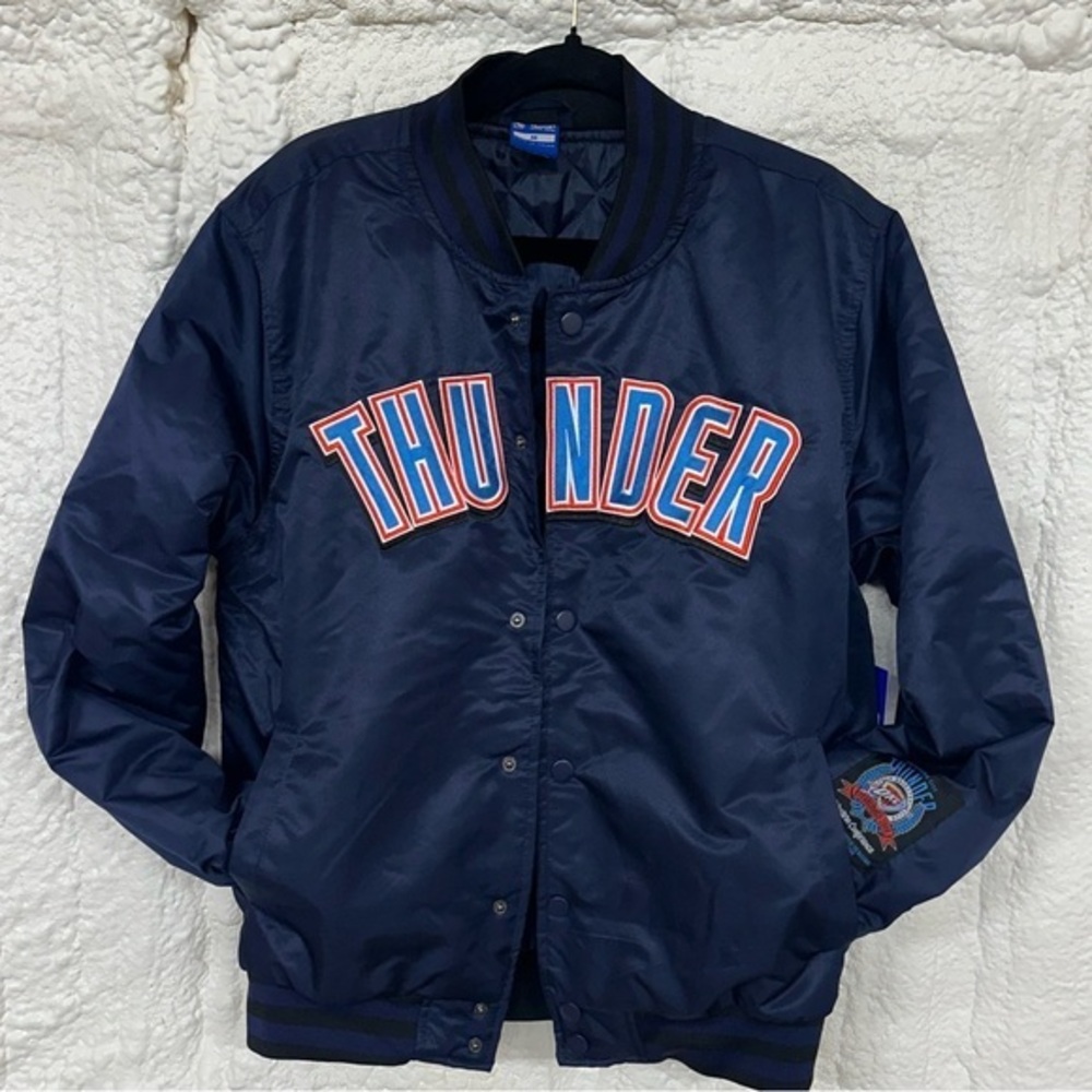 NEW NBA OKC Thunder Navy‎ Blue Bomber Jacket with quilted lining Mens